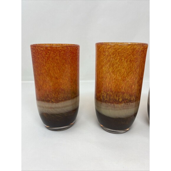 Pier 1 Tumblers 3 Mouth Blown Tri-Color Orange Speckle Cream Brown 12oz Glasses - Picture 2 of 4